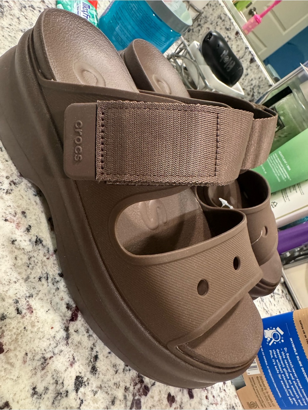 CROCS women’s brown Adjustable Strap Platform Sandals